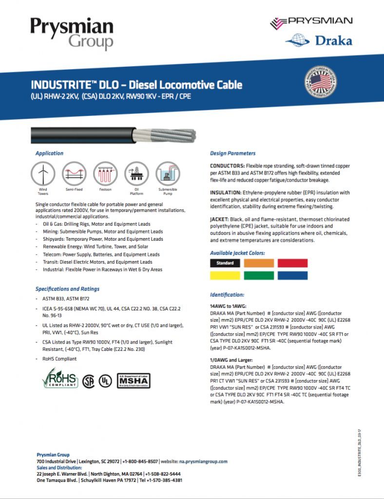 INDUSTRITE DLO Diesel Locomotive Cable